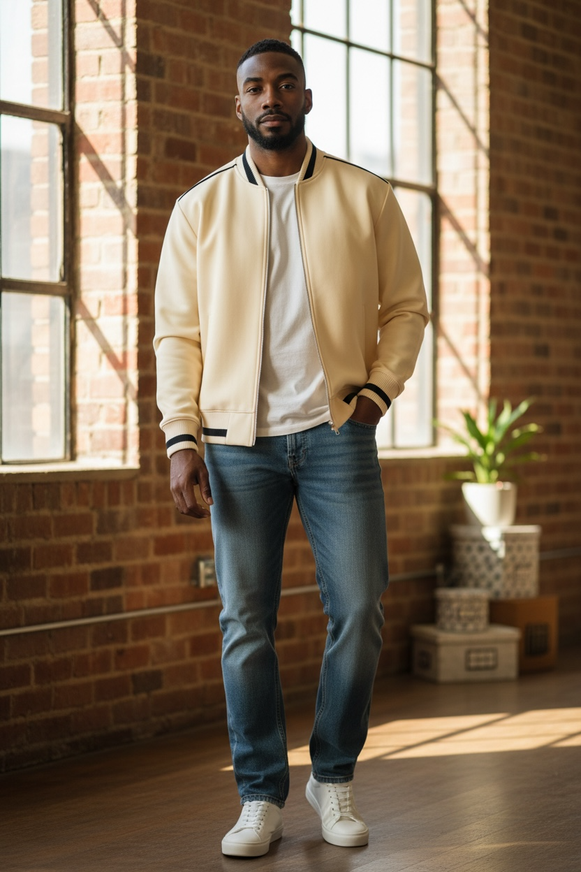 Contrast Piping Zip Bomber Jacket