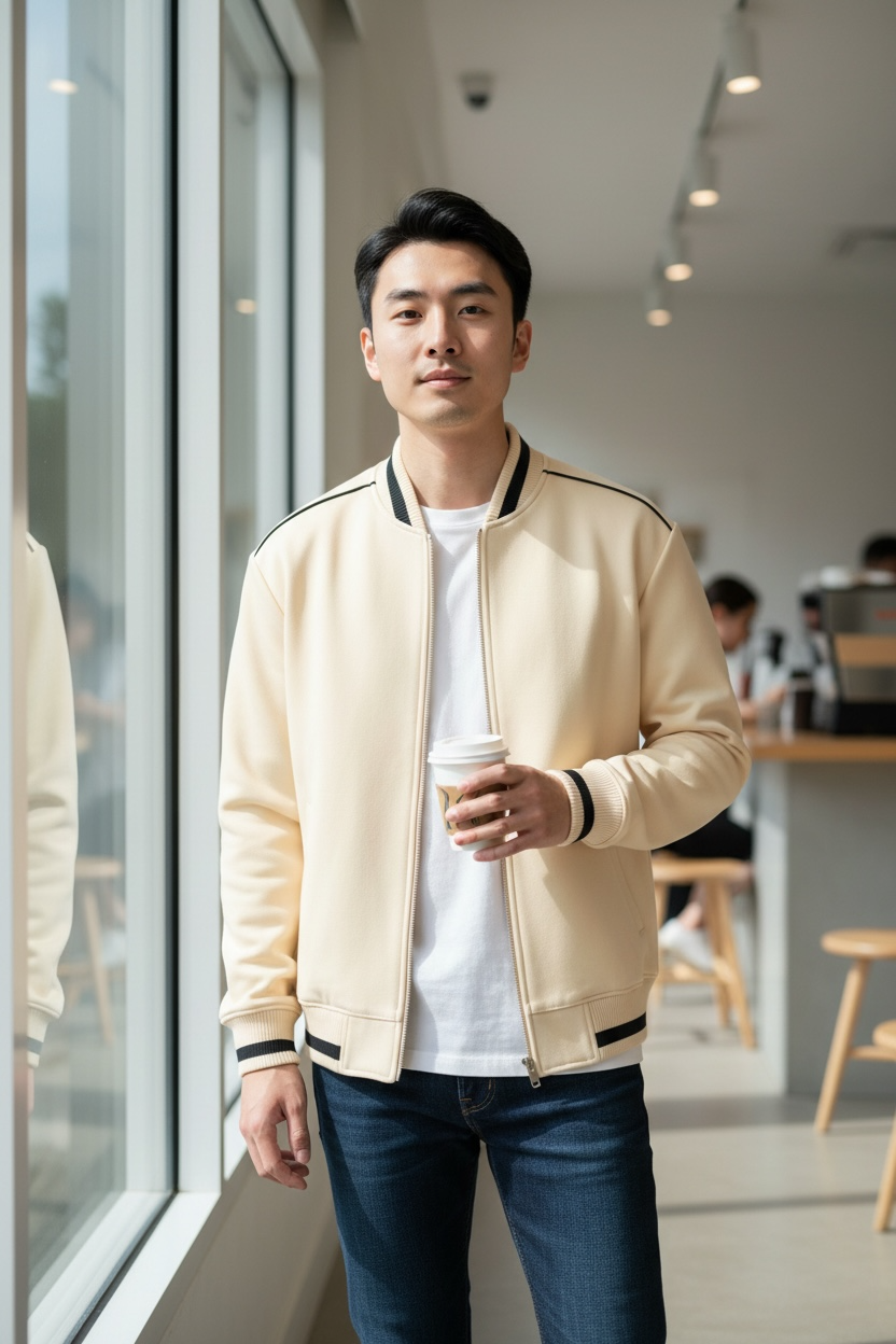 Contrast Piping Zip Bomber Jacket