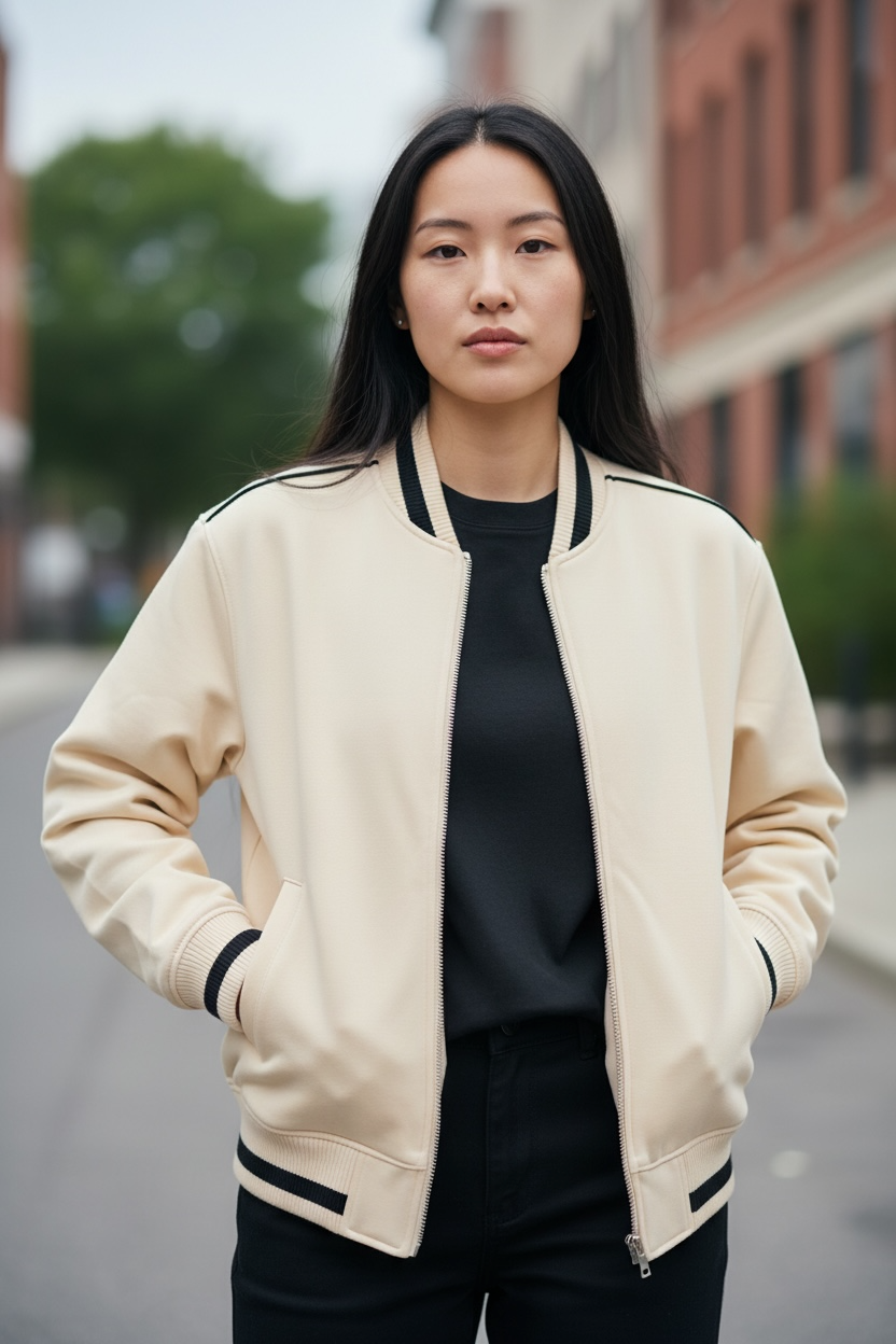 Contrast Piping Zip Bomber Jacket